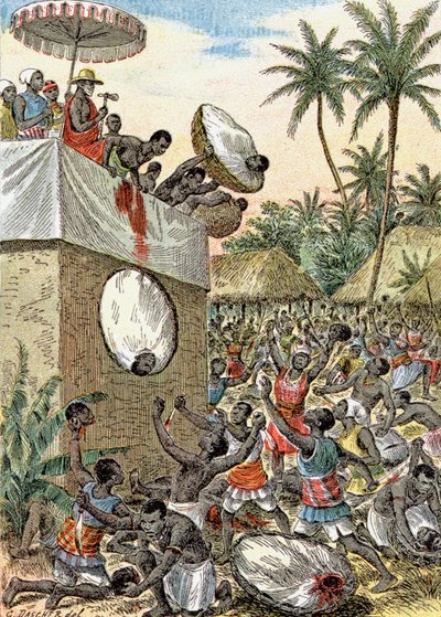 Menneskeofringer i Afrika, ca. 1900 (illustrasjon) av G. Dascher