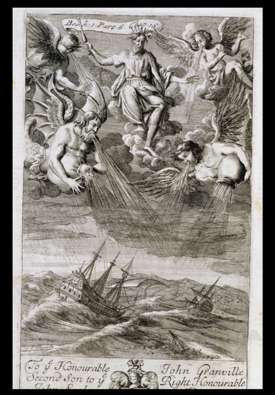 Jupiter kaster en storm på havet, illustrasjon fra bok 1, del 6, kapittel 16 av 