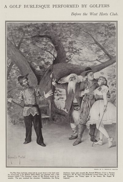 En golfburlesk utført av golfere på West Herts Clubs årlige middag (litho) av G. Grenville Manton
