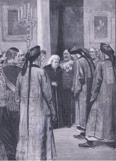 Besøk av Li Hung-Chang til dronningen i Osborne, illustrasjon fra Cassells History of England, 1900-tallet av G. Grenville Manton