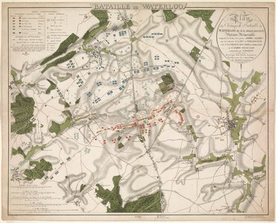 Kart av Slag ved Waterloo, 1815 Battle of Waterloo / Kart over Battlefield of Waterloo kjent som Belle-Alliance. Minneverdig seier vunnet 18. juni 1815 av de allierte hærene (...) (tittel på objekt) av G. Jacowick