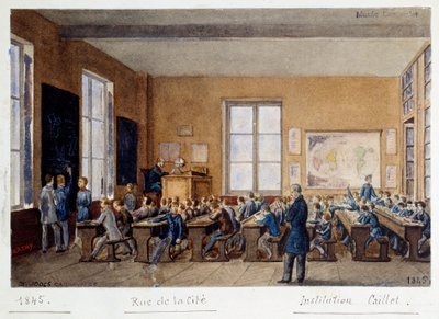 Et klasserom fra Institution Caillet, rue de la Cite, Paris, 1845. Akvarell av G. Remy av G. Remy