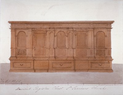Gammel registerkiste fra Southwark Cathedral, London, 1825 av G Yates