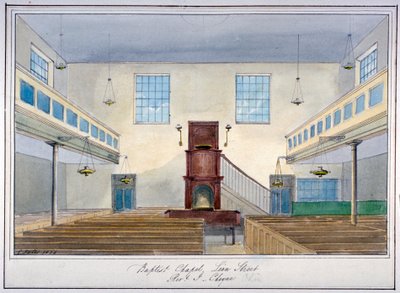 Innvendig utsikt over Lion Street Baptist Chapel, utenfor New Kent Road, Southwark, London, 1826 av G Yates