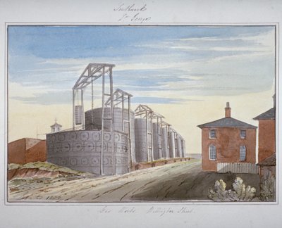 Utsikt over gassverk i Pocock Street, Southwark, London, 1826 av G Yates