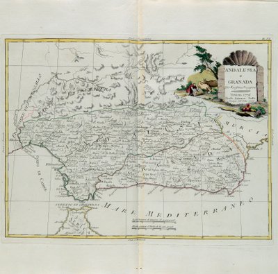 Andalusia og Granada, gravering av G. Zuliani hentet fra Tome I of the Newest Atlas publisert i Venezia i 1776 av Antonio Zatta, Private Collection av G. Zuliani
