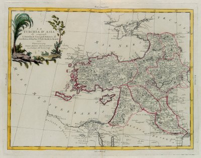 Asiatisk Tyrkia, inkludert Antolia, Georgia, Armenia, Kurdestan, Diarbec, Irak-Arabi, Syria, gravering av G. Zuliani hentet fra Tome IV av "Newest Atlas" publisert i Venezia i 1784 av Antonio Zatta, privat samling av G. Zuliani
