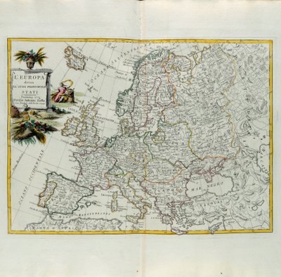 Europa delt inn i sine hovedstater, gravering av G. Zuliani hentet fra Tome I of the Newest Atlas publisert i Venezia i 1776 av Antonio Zatta, Private Collection av G. Zuliani