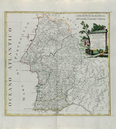 Extremadura of Portugal Alentejo eller Algarve, gravering av G. Zuliani hentet fra Tome I of the Newest Atlas publisert i Venezia i 1776 av Antonio Zatta, Private Collection av G. Zuliani