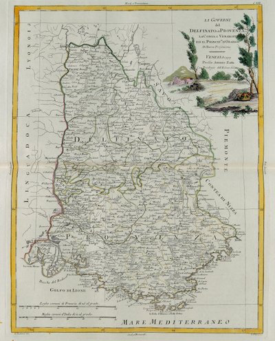 Styringene av Dauphin, Provence, Venaissin-fylket og Principate of Orange, gravering av G. Zuliani hentet fra Tome I of the Newest Atlas publisert i Venezia i 1777 av Antonio Zatta, Priv av G. Zuliani