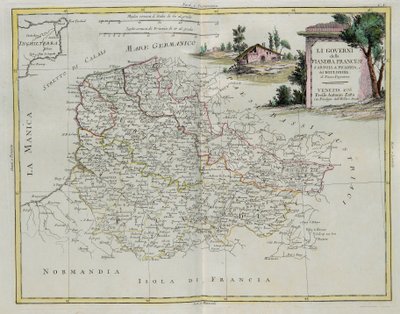 Styringer av Fransk Flandern, Artois, Picardie og Boulonois, gravering av G. Zuliani hentet fra Tome I of the Newest Atlas publisert i Venezia i 1776 av Antonio Zatta, Private Collection av G. Zuliani