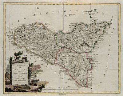 Island of Sicilia, delt inn i sine daler, gravering av G. Zuliani hentet fra Tome II of the Newest Atlas publisert i Venezia i 1782 av Antonio Zatta, Private Collection av G. Zuliani