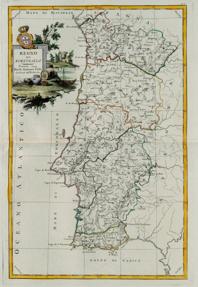 Kingdom of Portugal, gravering av G. Zuliani hentet fra Tome I of the Newest Atlas publisert i Venezia i 1776 av Antonio Zatta, privat samling av G. Zuliani