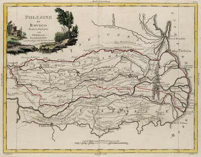 Landområde i staten Veneto: området av Rovigo, gravert av G. Zuliani, hentet fra bind II av "Nyeste atlas" utgitt i Venezia i 1782 av Antonio Zatta, privat samling av G. Zuliani
