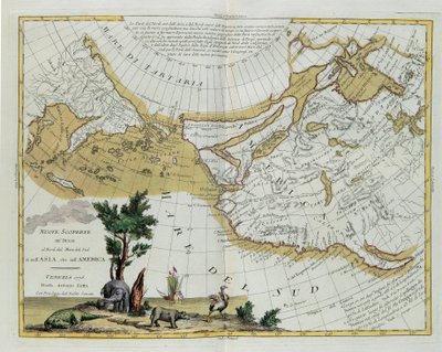 Nye funn av russerne nord for sørhavet. både i Asia og i Amerika, gravering av G. Zuliani hentet fra Tome I of the Newest Atlas utgitt i Venezia i 1776 av Antonio Zatta, av G. Zuliani