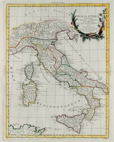 Politisk kart over Italia, gravert av G. Zuliani, hentet fra bind IV av "Novissimo Atlas" utgitt i Venezia i 1785 av Antonio Zatta, privat samling av G. Zuliani
