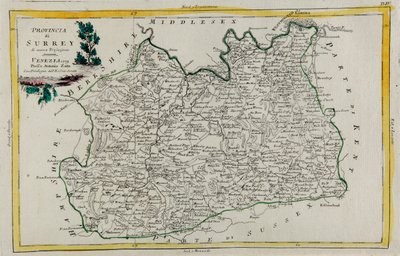Provinsen Surrey, gravering av G. Zuliani hentet fra Tome I av "Newest Atlas" utgitt i Venezia i 1779 av Antonio Zatta, Private Collection av G. Zuliani