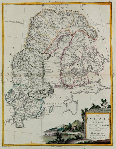 Sverige delt inn i sine kongedømmer, gravering av G. Zuliani hentet fra Tome III av "Newest Atlas" publisert i Venezia i 1781 av Antonio Zatta, Private Collection av G. Zuliani