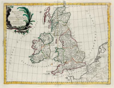 De britiske øyer som finnes i Albion eller Greater Britain og Ivernia eller Lesser Britain, gravering av G. Zuliani hentet fra Tome I of the Newest Atlas publisert i Venezia i 1785 av Antonio Zatta av G. Zuliani