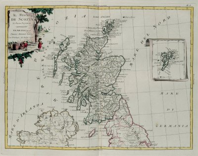 The Kingdom of Scotland, gravering av G. Zuliani hentet fra Tome I of the Newest Atlas publisert i Venezia i 1776 av Antonio Zatta, Private Collection av G. Zuliani