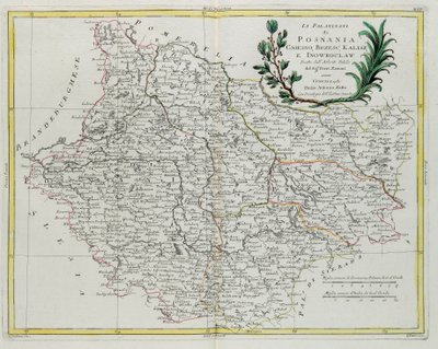 Pfalzene i Posnania, Gniesno, Brzesc, Kalisz og Inovroclav, gravert av G. Zuliani, hentet fra bind III av "Newest Atlas" utgitt i Venezia i 1781 av Antonio Zatta, privat samling av G. Zuliani