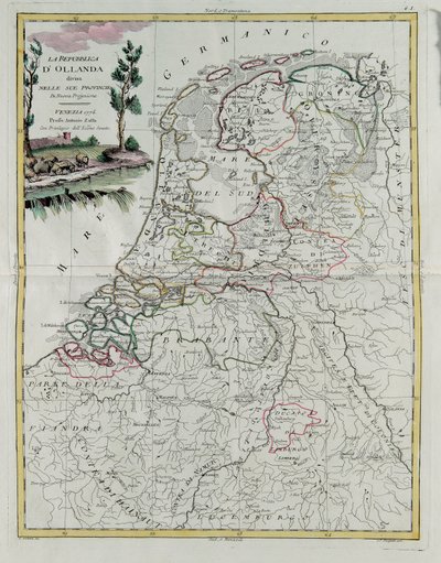Republikken Holland delt inn i sine provinser, gravering av G. Zuliani hentet fra Tome I of the Newest Atlas publisert i Venezia i 1776 av Antonio Zatta, Private Collection av G. Zuliani