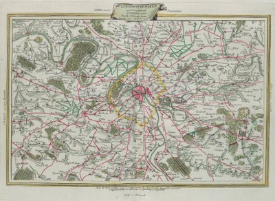 Omrisset av Paris, The Governances of France and Orleans, gravering av G. Zuliani hentet fra Tome I of the Newest Atlas publisert i Venezia i 1776 av Antonio Zatta, Private Collection av G. Zuliani