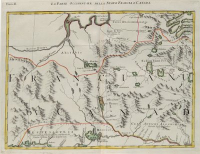 Den vestlige delen av New France eller Canada, gravering av G. Zuliani hentet fra Tome I av "Newest Atlas" utgitt i Venezia i 1778 av Antonio Zatta, Private Collection av G. Zuliani