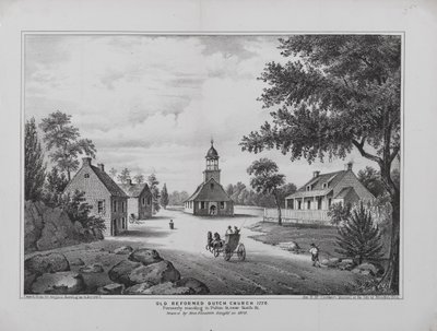 Old Reformed Dutch Church i 1776, tegnet av Miss Elizabeth Sleight i 1808, trykt for H. McCloskeys Manuel fra City of Brooklyn, 1864 av G. after Hayward