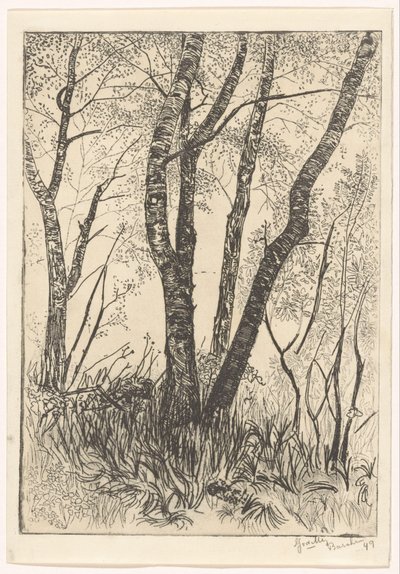 Trær i høyt gress av G. van der Mey (signed by artist)