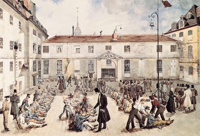 ""De innsatte i Bicetre fengsel er lenket i gården"" Akvarell av Gabriel Cloquemin (slutten av det 18. begynnelsen av det 19. århundre) Paris Musée Carnavalet av Gabriel Cloquemin