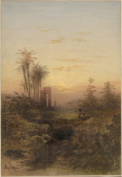Solnedgang i et orientalsk landskap av Gabriel Hippolyte Lebas