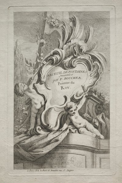 Bok med fontener: nr. 1, tittelside, ca. 1736. av Gabriel Huquier