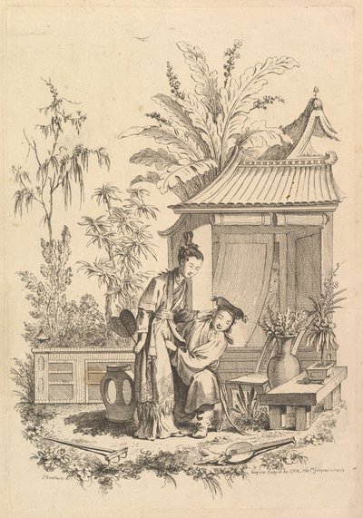 Chinoiserie-scene med figurer i et landskap, 1700-tallet. av Gabriel Huquier