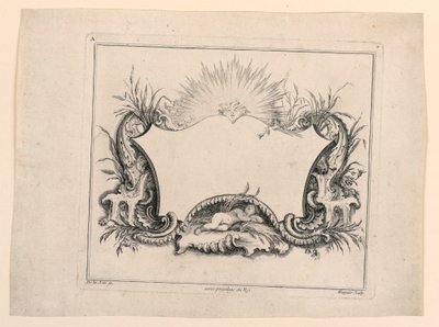 Escutcheon, fra "Recueil Nouveau de Differens Cartouche" av Gabriel Huquier
