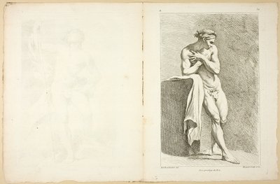 Figur (recto og verso), fra Premier livre de figures d'Academies gravert delvis av professorene ved Royal Academy av Gabriel Huquier