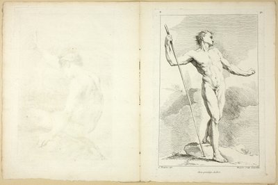Figur (recto og verso), fra Second book of figures of Academies gravert delvis av professorene ved Royal Academy av Gabriel Huquier