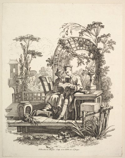 Mann og kvinne som leser, ca. 1742. av Gabriel Huquier