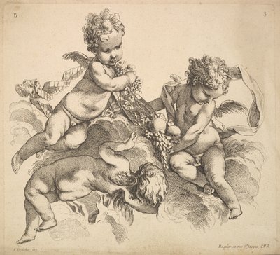 Tre barn med et fruktfat, 1738-45. av Gabriel Huquier