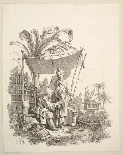 Kvinne som viser nysgjerrigheter til soldat, ca. 1742. av Gabriel Huquier