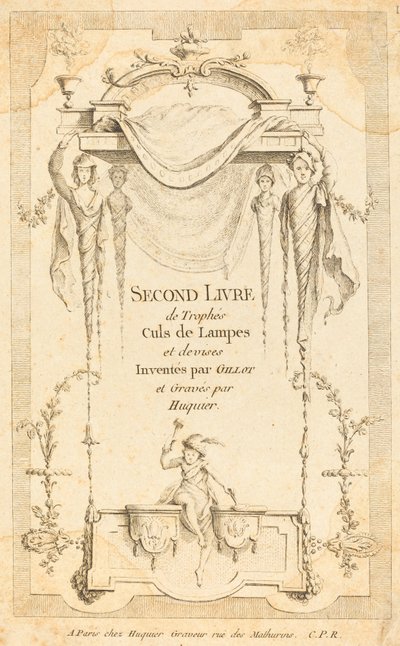 Second Book of Ends of Lamps and Currency Trophy: Tittelside av Gabriel Huquier after Claude Gillot