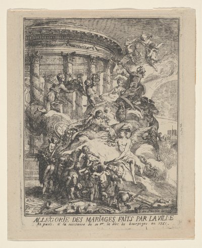 Allegori om ekteskap laget av byen Paris ved fødselen til hertugen av Burgund av Gabriel Jacques de Saint Aubin