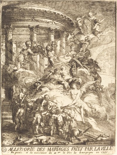 Allegori om ekteskapene som ble inngått av byen Paris ved fødselen av hertugen av Burgund av Gabriel Jacques de Saint Aubin