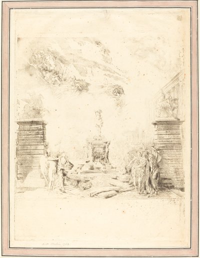 Allegori om oppføringen av statuen av Ludvig XV (Allegory on the Establishment of a av Gabriel Jacques de Saint Aubin