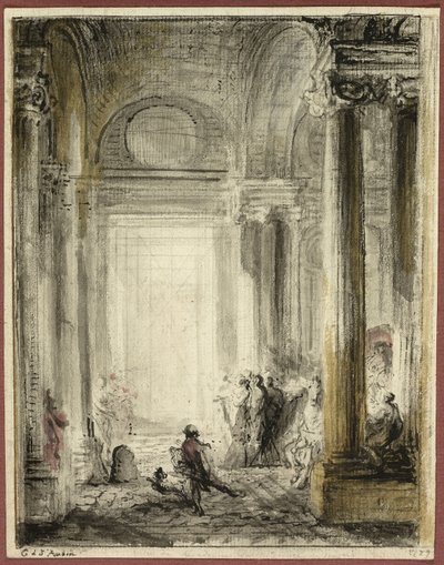 Inngangen til Arkitekturakademiet ved Louvre av Gabriel Jacques de Saint Aubin