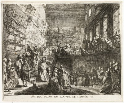 Utsikt over salongen i Louvre i år 1753 av Gabriel Jacques de Saint Aubin
