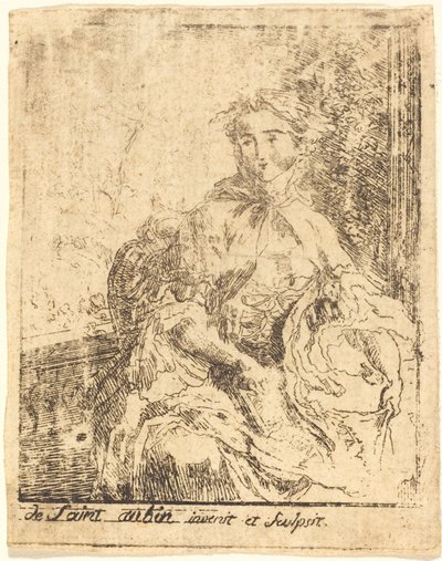 Ung kvinne på terrassen av Gabriel Jacques de Saint Aubin