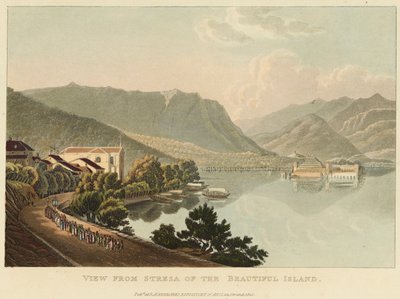 Utsikt fra Stresa av den vakre øya (Isola Bella, Lago Maggiore), før 1820 (akvarell over etsing og akvatint på vevd papir) av Gabriel L. and Lory Mathias G.  Lory