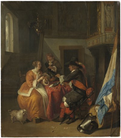 Et kortspill, ca. 1655-9 av Gabriel Metsu