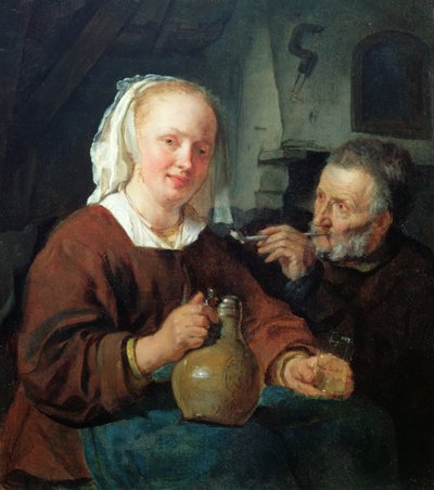 En mann og en kvinne på vin av Gabriel Metsu